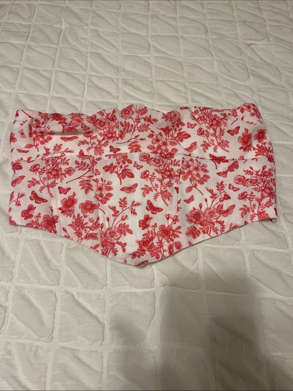 Princess Polly White Strapless Bandeau with Red Floral Motif